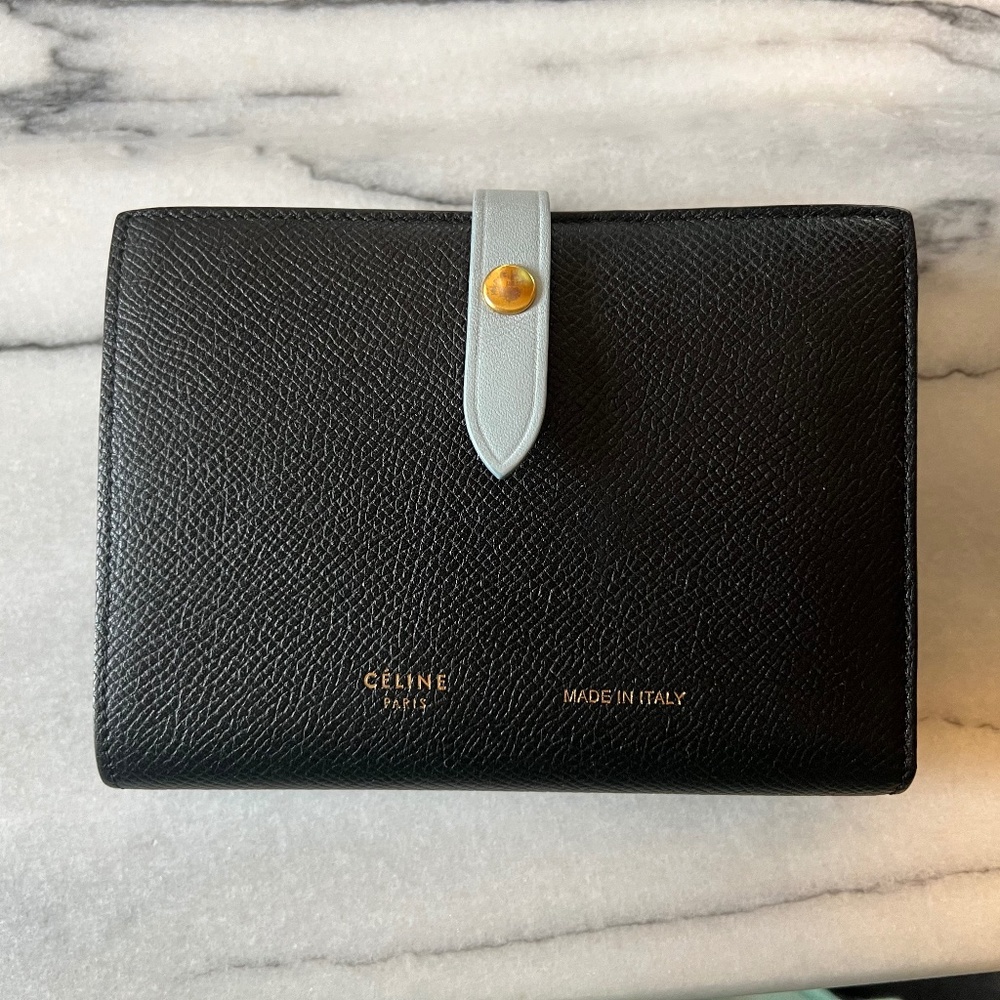 Celine Medium Strap Wallet - Black and vintage blue, bicolor grained leather